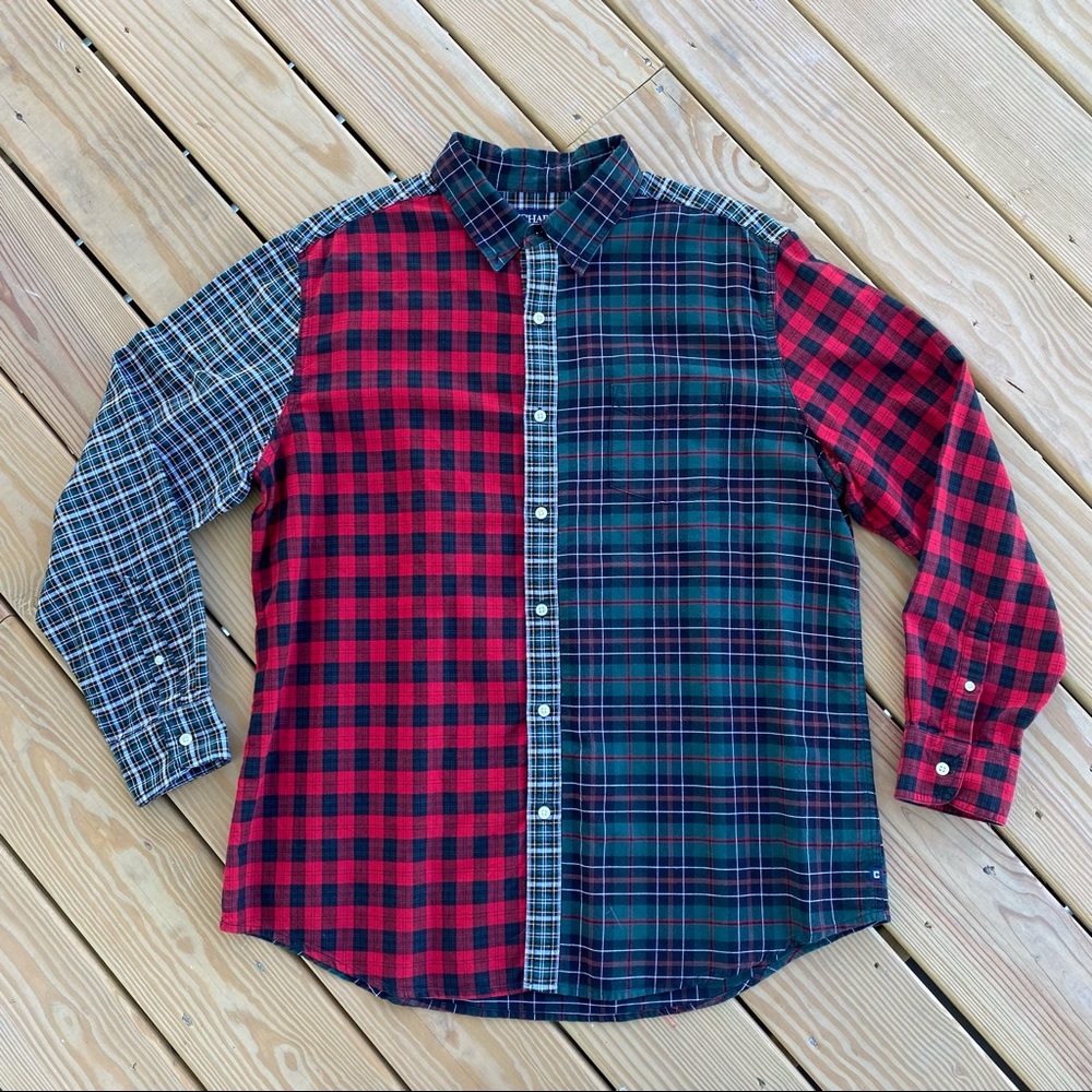 Chaps Cut & Sew Plaid Button Down Shirt Mens L/S Size XL